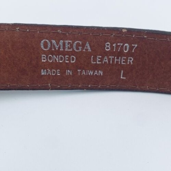 Omega Leather Belt Tan with Silver Tone & Aqua Detail Size Large Vintage Taiwan - Picture 8 of 8